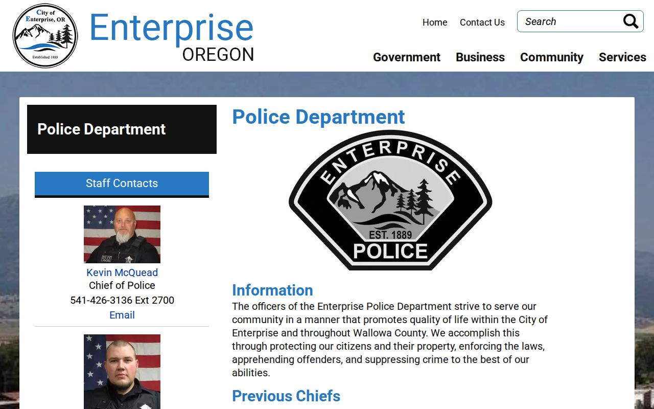Wallowa County Enterprise Police Department police-record contact page