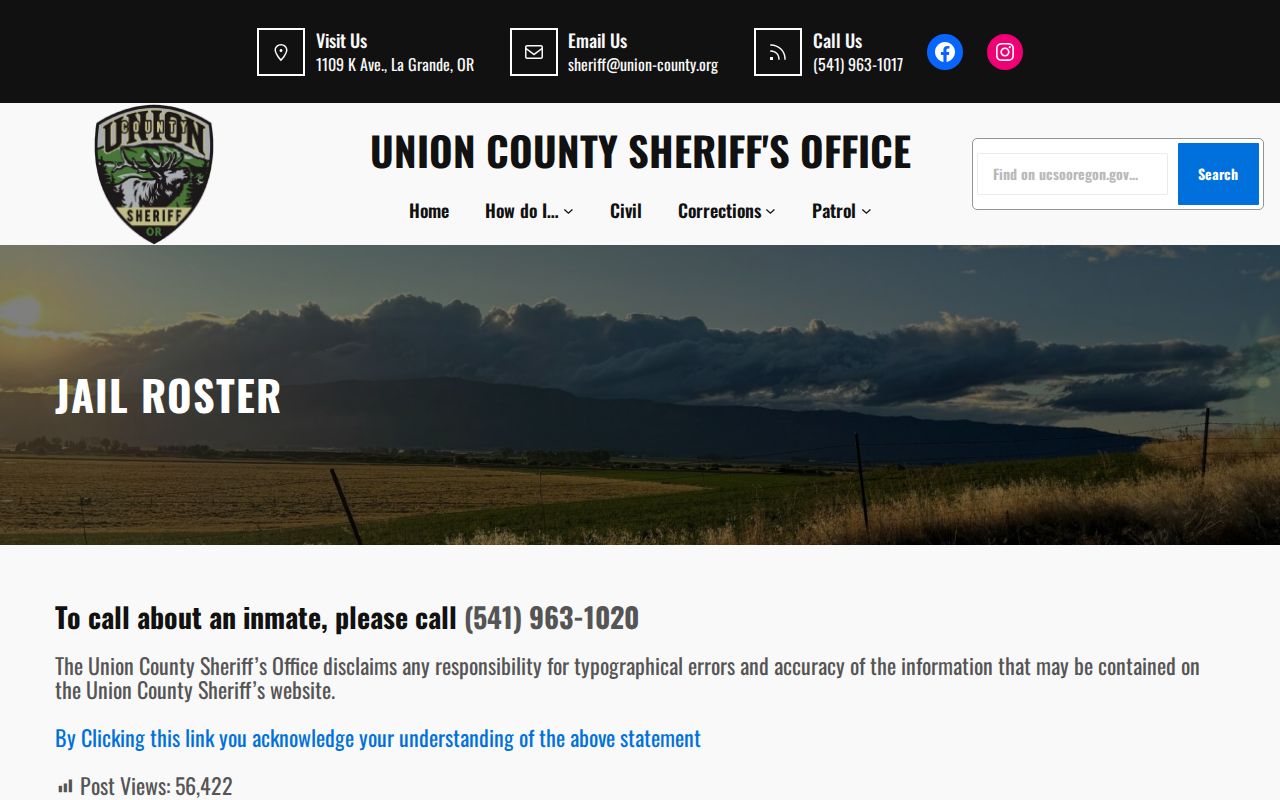Wallowa County current-custody record route at the UCCF official jail roster landing page
