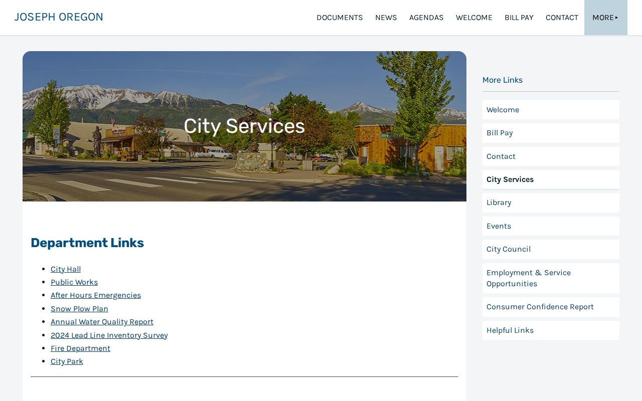 Joseph, Wallowa County city-services page for record and sheriff contact routing